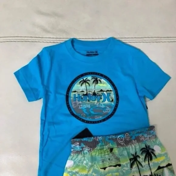Hurley Colorful Sea palm trees ocean lovers shorts set 8010 - Picture 2 of 6